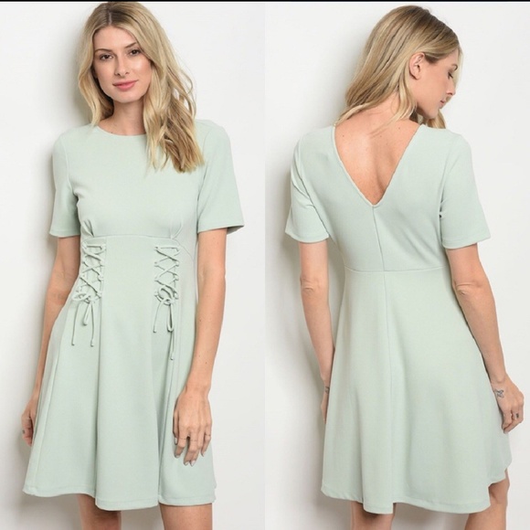 Mint Green lace up detail Dress - Picture 2 of 3